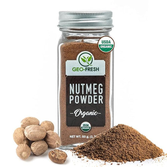 Geo-Fresh Organic Nutmeg Ground Powder, 1.76 oz (50g) - Ground Nutmeg for Baking & Cooking - Premium Nutmeg Powder Organic - USDA Certified Organic - Non-GMO, Kosher & Gluten-Free - Aromatic & Freshly Sourced