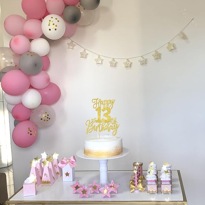 1 PCS Happy 13th Birthday Cake Topper Glitter Cheers to 13 Years Birthday Cake Pick 13 Official Teenager Cake Decoration for Happy 13th Birthday Anniversary Theme Party Decorations Supplies Gold