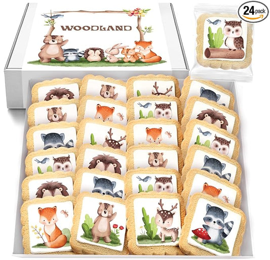 Woodland Cookies Baby Shower Birthday Themed | Individually Wrapped | Party Favors | 24 Pack Bulk | Forest Animals