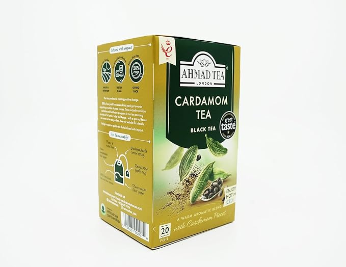 Ahmad Tea Black Tea, Cardamom Teabags, 20 ct (Pack of 1) - Caffeinated & Sugar-Free