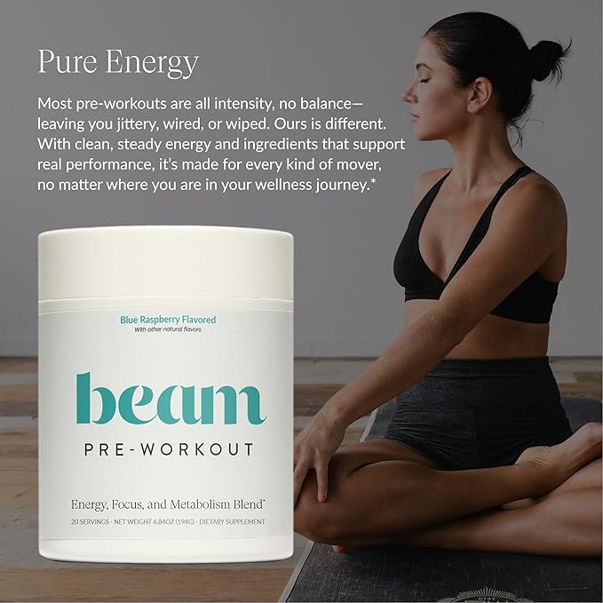 Beam Pre Workout Powder for Energy, Focus & Endurance ??Natural Caffeine from PurCaf, Cognizin, Electrolytes, L-Citrulline, Beta-Alanine, L-Theanine ??No Crash, Jitter-Free, 20 Servings