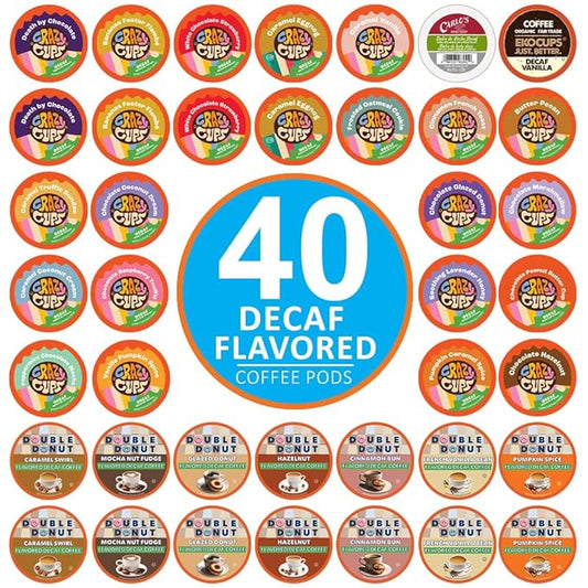 Flavored Decaf Coffee Pods Variety Pack Compatible with Keurig K Cups Brewers, 40 Count, Assorted Decaffeinated Flavored Coffee Sampler(Pack of 1)