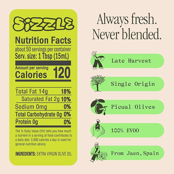 Graza Sizzle Extra Virgin Olive Oil Spray, Cooking Oil - High Polyphenol Peak Harvest EVOO Cooking Oil in a Spray Bottle - Single Origin Olive Oils from Spain - 5 Fl Oz