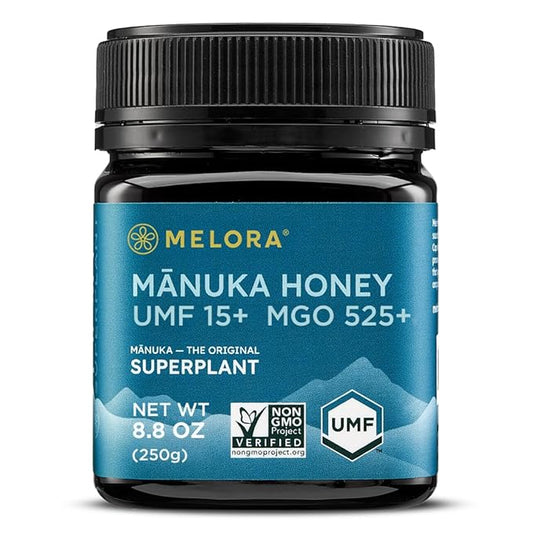 Melora Raw Manuka Honey from New Zealand | UMF 15+ | MGO 525+ | 8.8 Oz Jar | Safe for Skin Care | Edible & Healthy Sugar Alternative | Traceable from Hive to Hand Manuka Honey