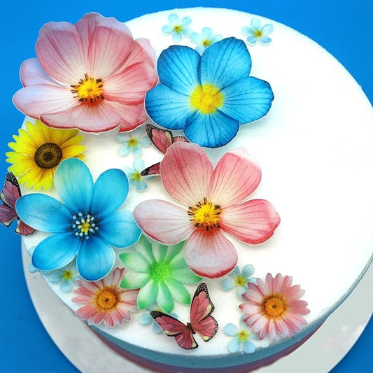 55 Pcs Edible Flowers Cake Topper Cupcake Toppers Decorations Wafer Paper Pink Cherry Blossom Flowers Wedding Themed Party Birthday Cake Decoration