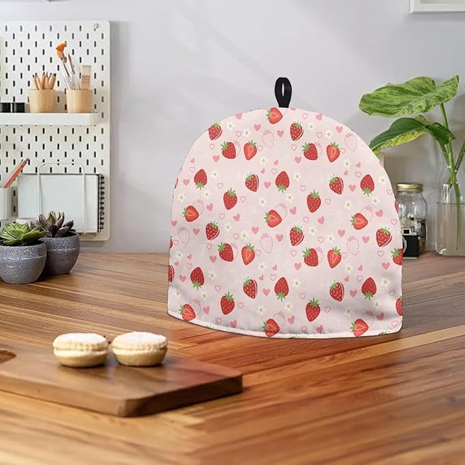 Tea Pot Cover Red Strawberry Print Teapots Cosy Insulated Tea Cozies Home Kitchen Decoration Teapot Dust Cover Warming Tea Kettle Quilt Creative Gifts for Party