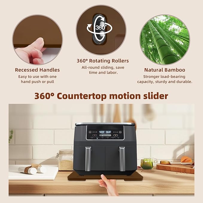 360째 Rolling Tray Bamboo Appliance Slider for Kitchen Appliances, for Breville Espresso Machine Accessories, Sliding Tray for Coffee Maker Appliances Mat Easily from Under The Cabin Brown13"횞15.7"