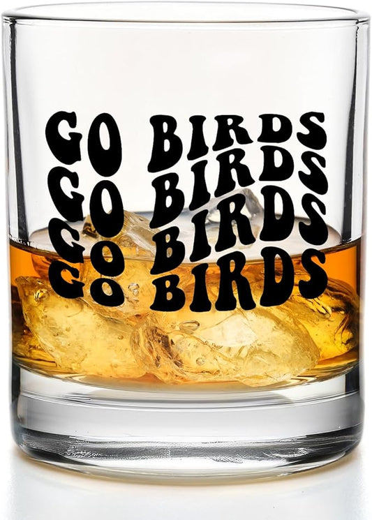 Football Gifts Whiskey Glasses 10 oz, Football Fans Lovers Players Coach Gifts, Go Birds Old Fashioned Rocks Glasses for Women Men Drinking Scotch Bourbon Cocktail Liquor Vodka