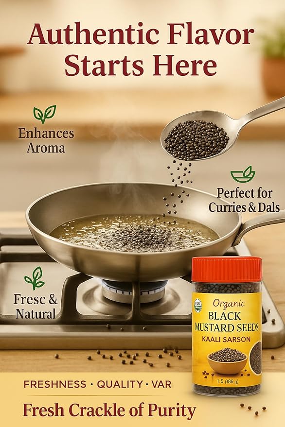 Darsa Organics Black Mustard Seeds 5.3 oz - Premium Quality USDA Organic Certified Black Mustard Seeds for Pickles, Curries, & Spice Blends, Non-GMO, Gluten-Free, Kosher packed in a BPA Free Jar