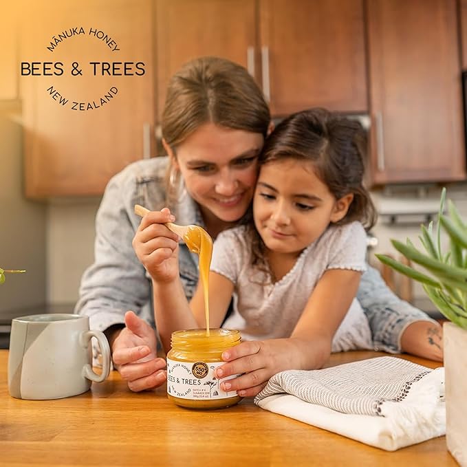 Bees & Trees Manuka Honey 350+ MGO – Pure New Zealand Raw Monofloral Honey – Unpasteurized & Natural – 380g (13.4oz) Glass Jar – Perfect for Coffee, Tea & Daily Wellness