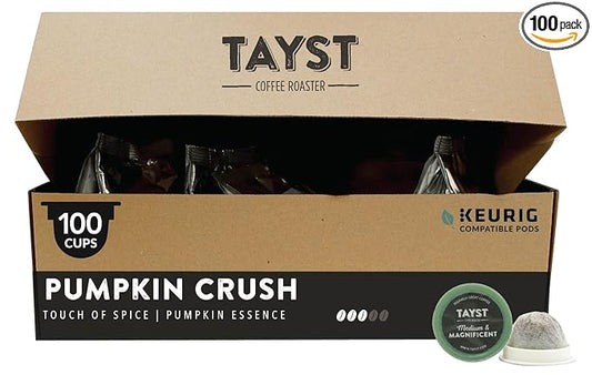 Tayst Coffee Pods, Pumpkin Crush Medium Roast, K Cups Compatible with Keurig Coffee Maker, Sustainable Single Serve, Pack of 100