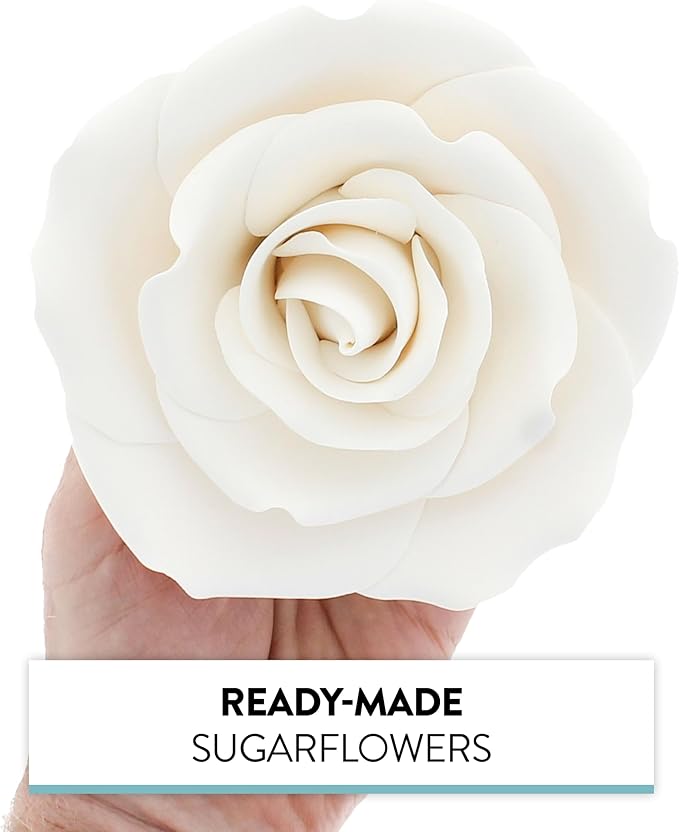 Global Sugar Art Rose Jumbo Sugar Cake Flowers White, 5 Count by Chef Alan Tetreault