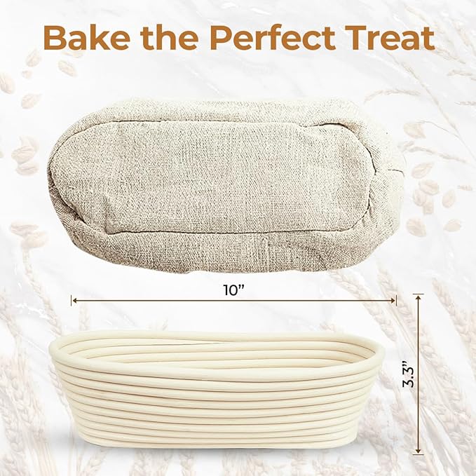 Banneton Bread Proofing Basket 10" Oval | Sourdough Proofing Basket with Linen Liner | Oval Banneton Bread Basket for Sourdough Baking Supplies | Non-Stick Bread Proofing Bowl for Perfect Loaves