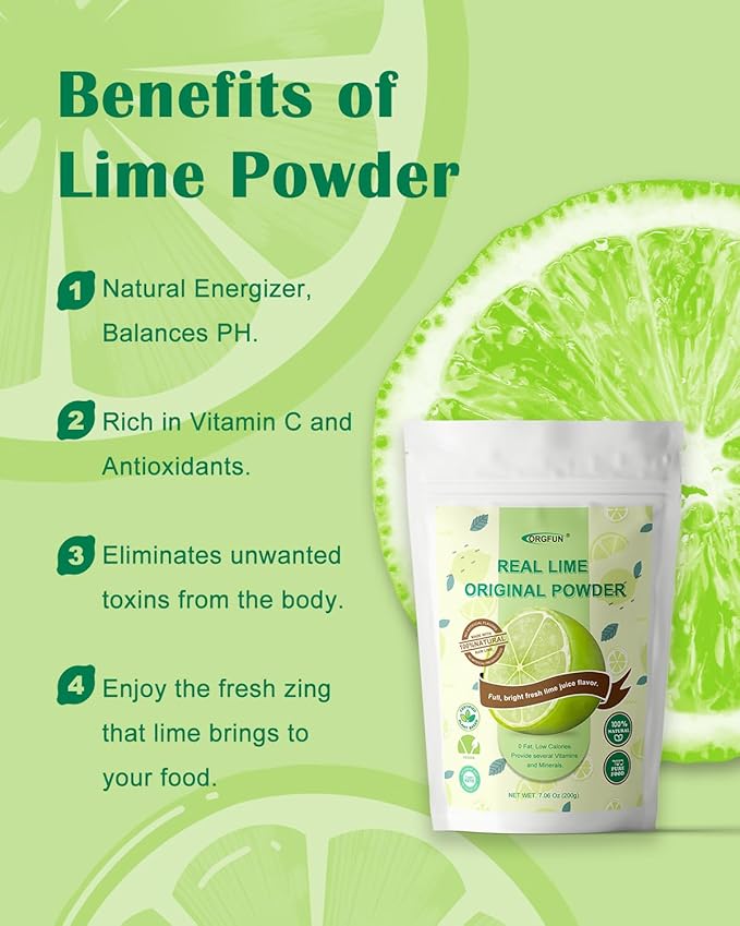 ORGFUN Original Lime Powder, Whole Lime Juice Freeze Dried Powder, Great for Cocktails, Drinks, Smoothies, and Cooking 7.06 Oz