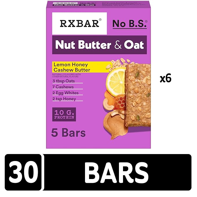 RXBAR Nut Butter and Oat Protein Bars, Protein Snacks, Snack Bars, Lemon Honey Cashew Butter (30 Bars)