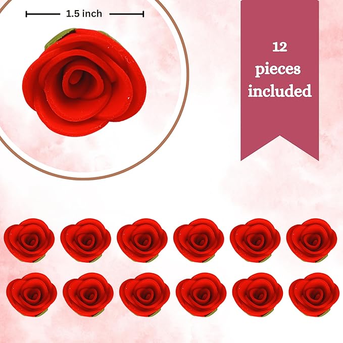 Confect Edible Red Flower | Edible Flower for cake decorations | Edible Flower Cupcake Toppers | | Cupcakes & Doughnut Edible Toppers | Red Sugar Flower- Vegan, Gluten-Free, Nut-Free, Dairy-Free, Palm Oil-Free -Pack of 12