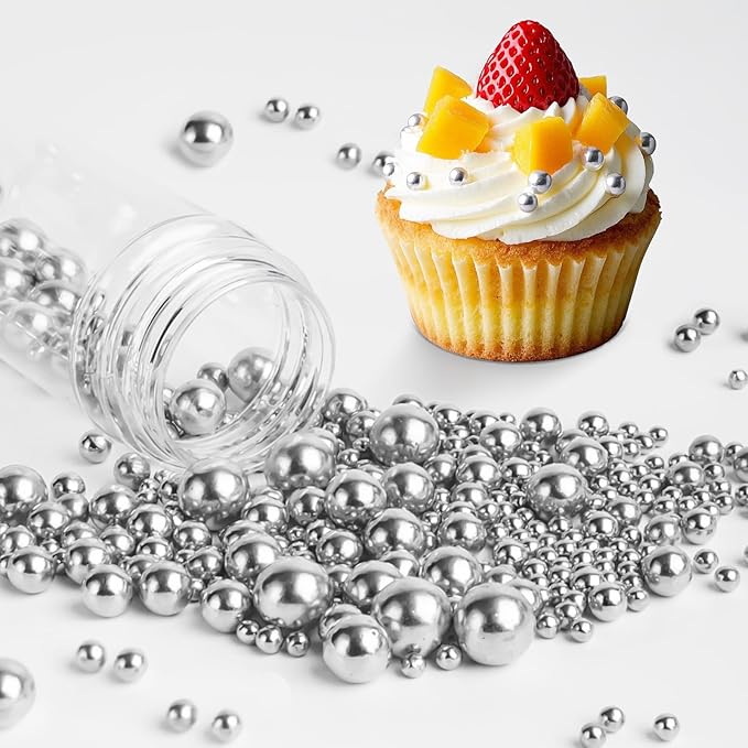 Silver Pearl Sprinkles,Edible Pearl Sugar Sprinkle for Cake Decorating,130g/4.58oz Mix Size,Halloween Baking Edible Cake Decorations,Cupcake Toppers,Cookie Decorating Donuts Ice Cream Toppings,Wedding Birthday Party Valentines Christmas Supplies
