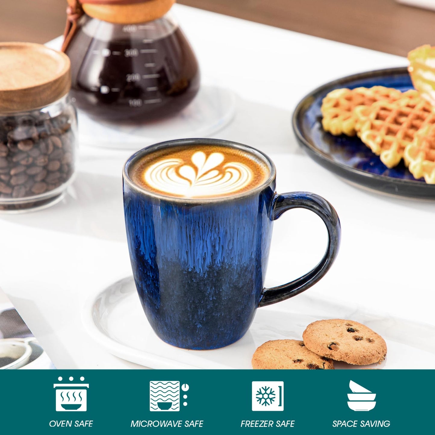 vancasso STARRY Ceramic Coffee Mug Set of 6, 16 Oz Tea Cups with Handle for Latte, Tea, Cappuccino