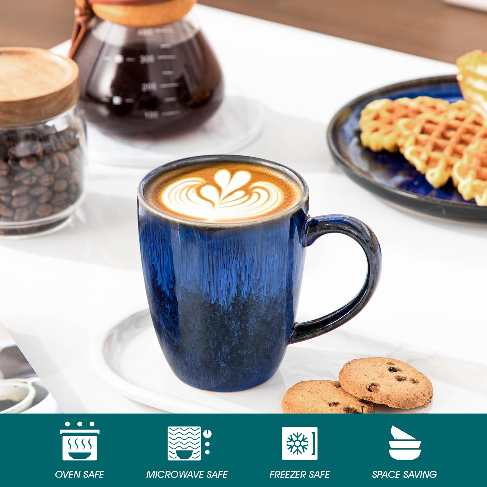 vancasso STARRY Ceramic Coffee Mug Set of 6, 16 Oz Tea Cups with Handle for Latte, Tea, Cappuccino