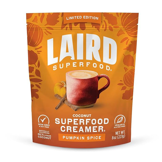 Laird Superfood Non-Dairy Original Superfood Pumpkin Spice with Real Pumpkin and Spices, Coconut Powder Coffee Creamer, Gluten Free, Non-GMO, Vegan, 8 oz. Bag, Pack of 1