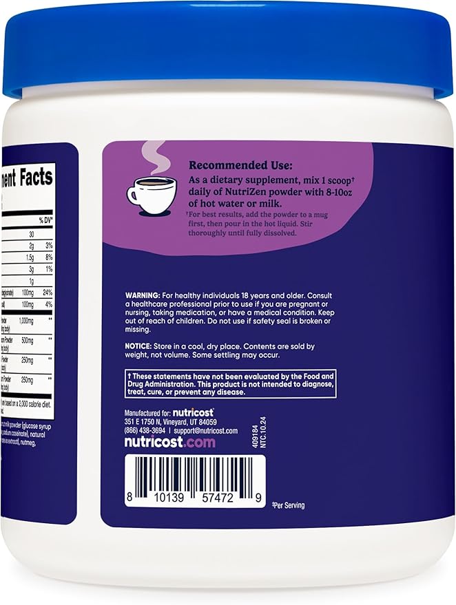 Nutricost Nutrizen PM Unwind Adaptogenic Mushroom Drink (Caramel Chai Flavored) 30 Servings - Includes Reishi, Lion's Mane, Shiitake, Cordyceps