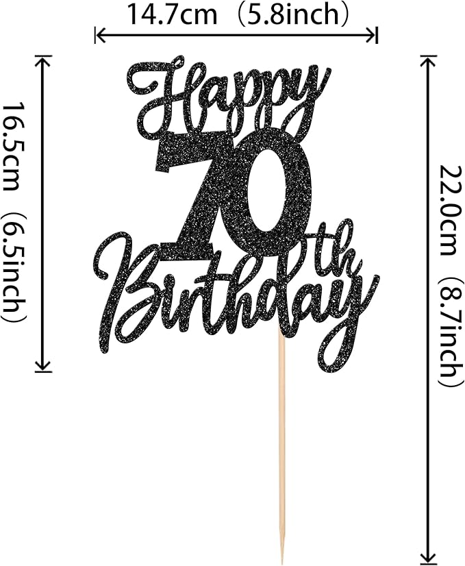 1 PCS Happy 70th Birthday Cake Topper Glitter Cheers to 70 Years Birthday Cake Pick Seventy Hello 70 Fabulous Cake Decoration for Happy 70th Birthday Anniversary Party Decorations Supplies Black