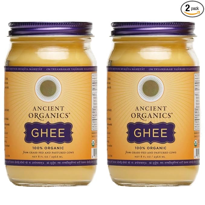 Ancient Organics Ghee, Organic Grass Fed Ghee Butter - Gluten Free Ghee, Clarified Butter, Vitamins & Omegas, Lactose Free, 100% Certified Organic, Kosher, USDA Certified - 8 Fl Oz (Pack of 2)