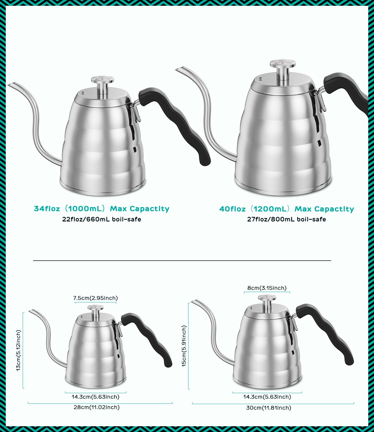 Coffee Gator Gooseneck Kettle with Thermometer - 40oz Premium Stainless Steel Pour Over Coffee