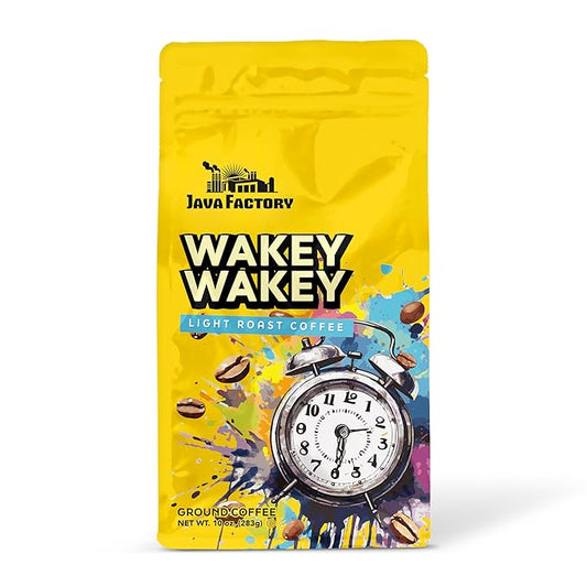 Java Factory Wakey Wakey Flavored Ground Coffee Bag ??Light Roast Brew, Made with 100% Arabica Beans, 10 Oz