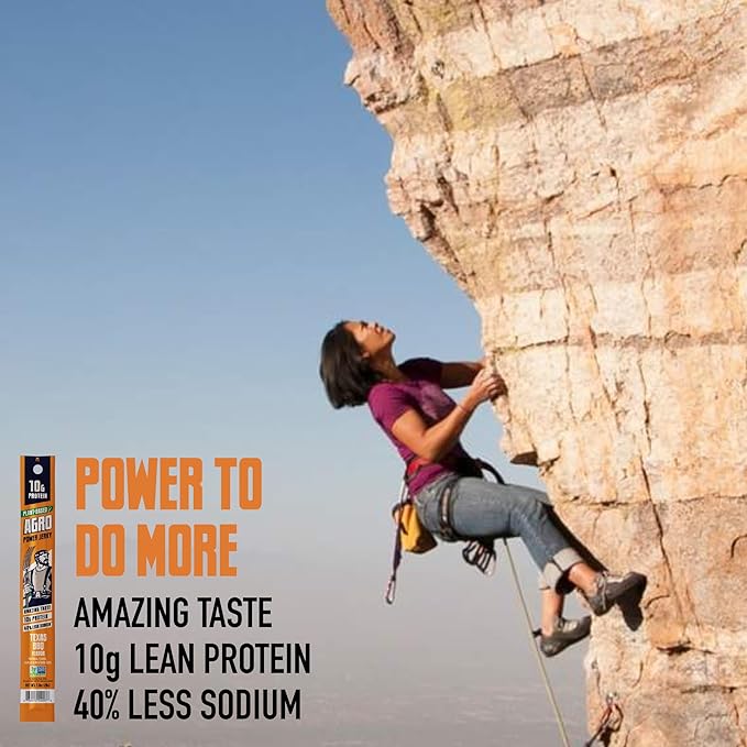 AGRO POWER Vegan Jerky Sticks ??Texas BBQ Flavor ??7-Stick Bag of Plant-Based Jerky with 10g Protein ??Non-GMO, Low Sodium, High Protein Vegan Snack ??Vegetarian Meat Alternative