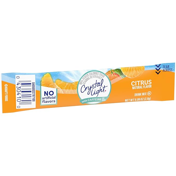Crystal Light Citrus Naturally Flavored Powdered Drink Mix with Caffeine, 10 ct On-the-Go-Packets