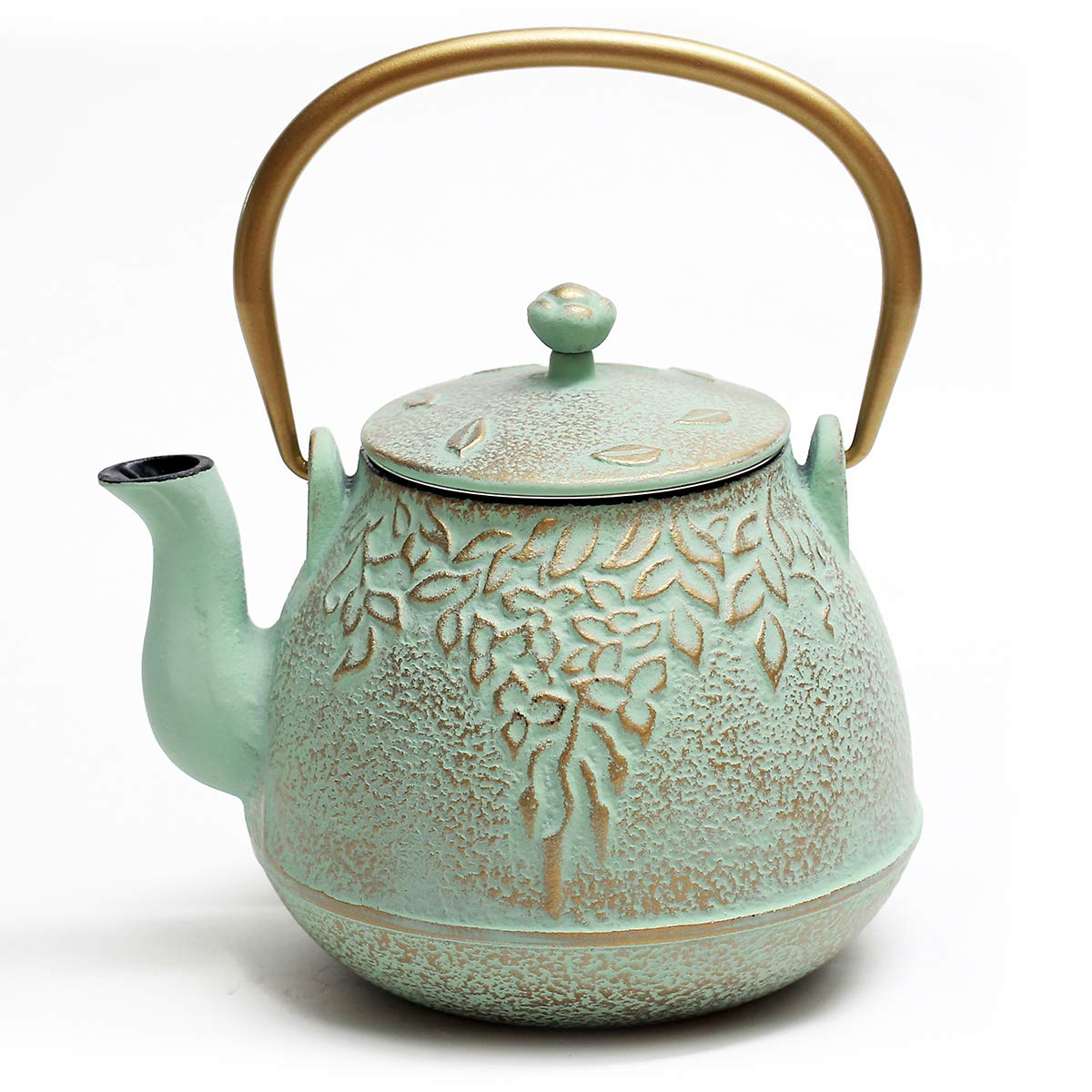 TOPTIER Japanese Teapot with Stainless Steel Infuser, Cast Iron Tea Kettle Stovetop Safe, Leaf