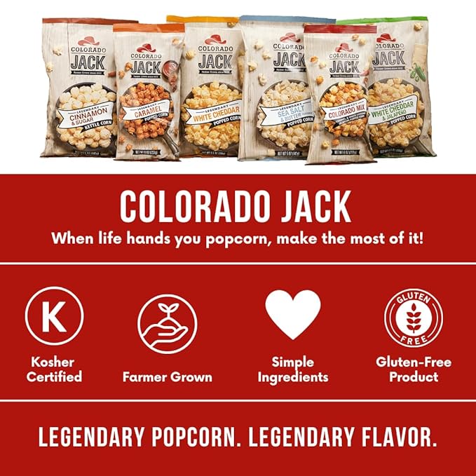 Colorado Jack Popcorn Colorado Mix, Jack?셲 Mix of Caramel, White Cheddar & Jalape챰o, Shareable Bags (3 pack), Gluten Free, Whole Grain, No Corn Syrup