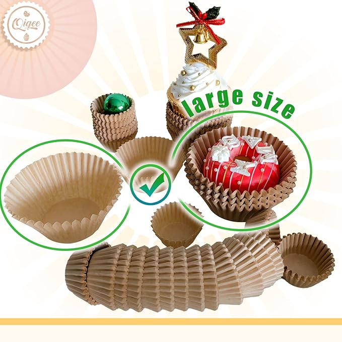 qiqee 300 Count Jumbo Cupcake Liners Natural Muffin Liners Food Grade Jumbo Size Baking Cups Paper No Smells竊뉽arge Sizeç«?"<div>
