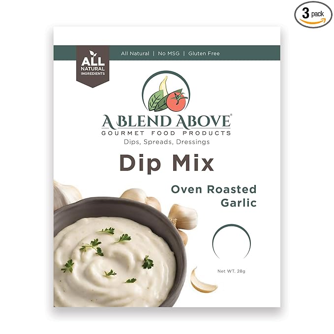 A Blend Above Oven Roasted Garlic Dip Mix, 1 oz, (3 Pack), Gluten-Free, No MSG, All Natural, No Preservatives, Vegetable Dip, Keto Friendly, Low Carb, Easy to Make