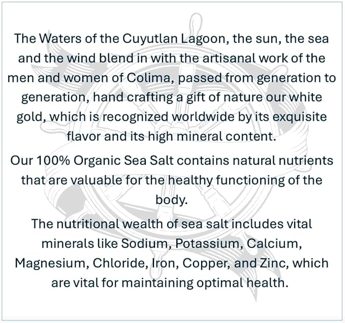 Organic Flower of Salt | Pure & Authentic Colima Salt | Medium Grain | 82+Minerals | No Additives | Great for Cooking, Baking & Finishing dishes.