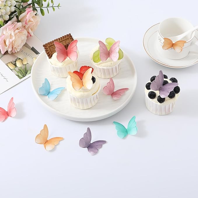 THJ 48Pcs Edible Butterflies for Cake Decorating Wafer Paper Butterflies For Wedding Birthday Party Cake Decoration (Mix Color)
