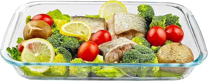 2L Rectangular Glass Baking Dish for Oven, 13.6in x 8in Borosilicate Glass Casserole Dish, Oven Safe Glass Baking Pan