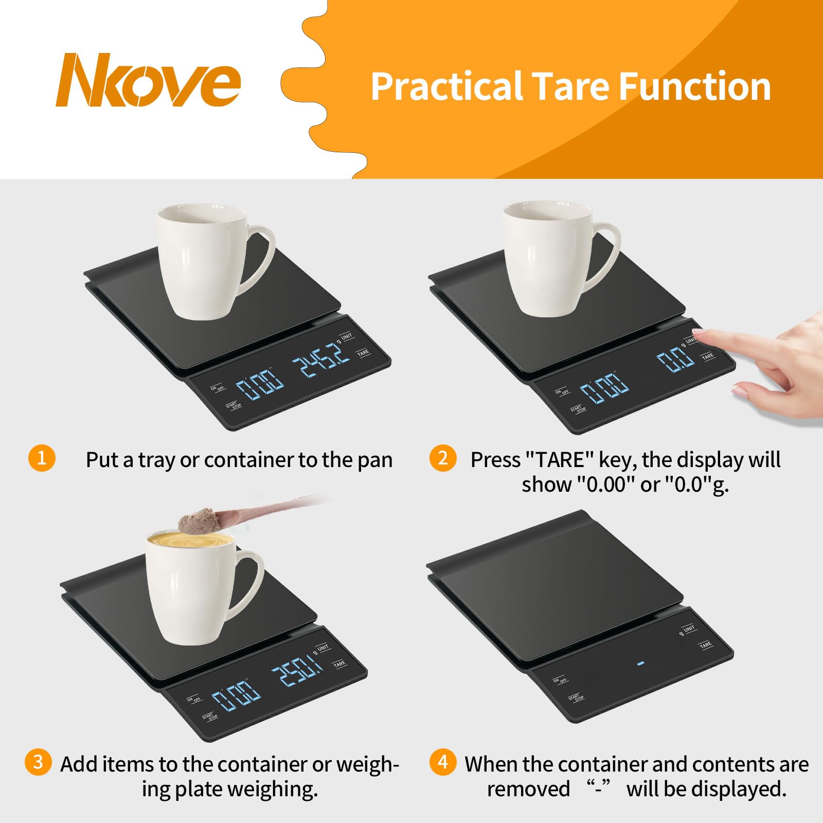 NKOVE Coffee Scale with Timer, 0.1g High Precision Espresso Scale 3kg