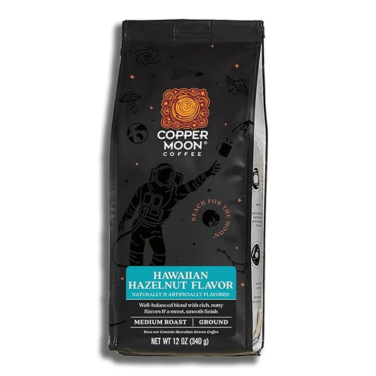 Copper Moon Ground Coffee, Medium Roast, Hawaiian Hazelnut Blend, 12 Oz