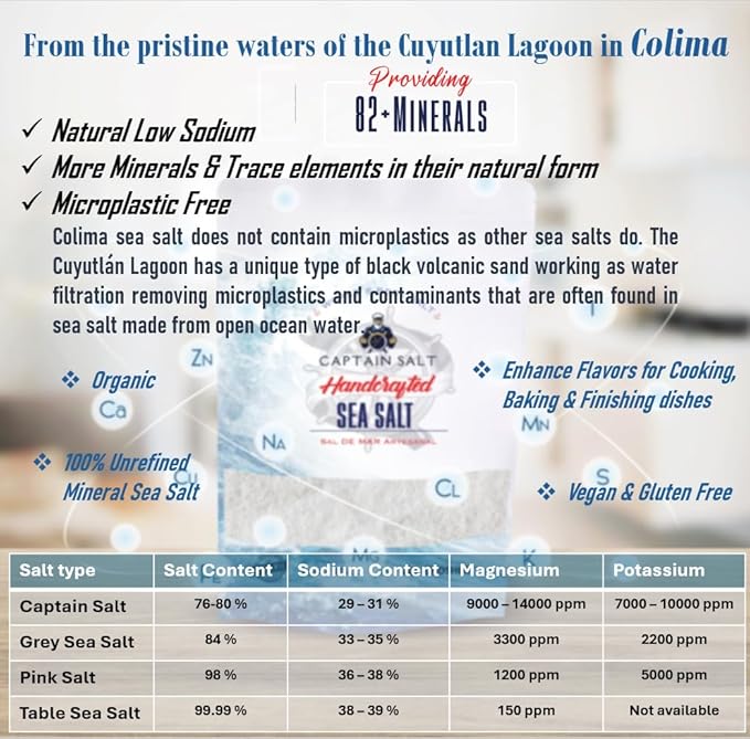 Organic Flower of Salt | Pure & Authentic Colima Salt | Medium Grain | 82+Minerals | No Additives | Great for Cooking, Baking & Finishing dishes.