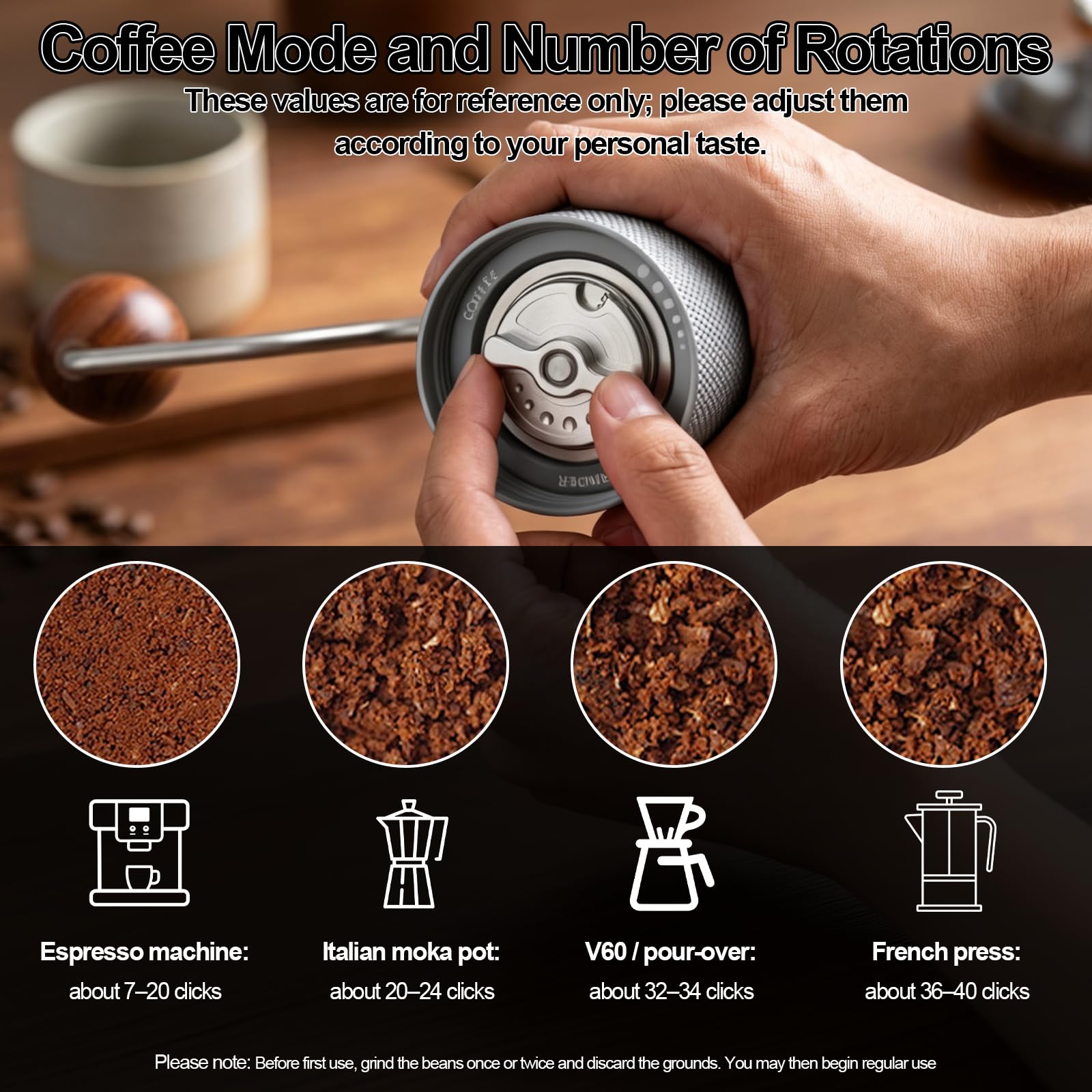 Agilive Manual Coffee Grinder, Adjustable Grinding Settings, Stainless Steel Burrs, Portable