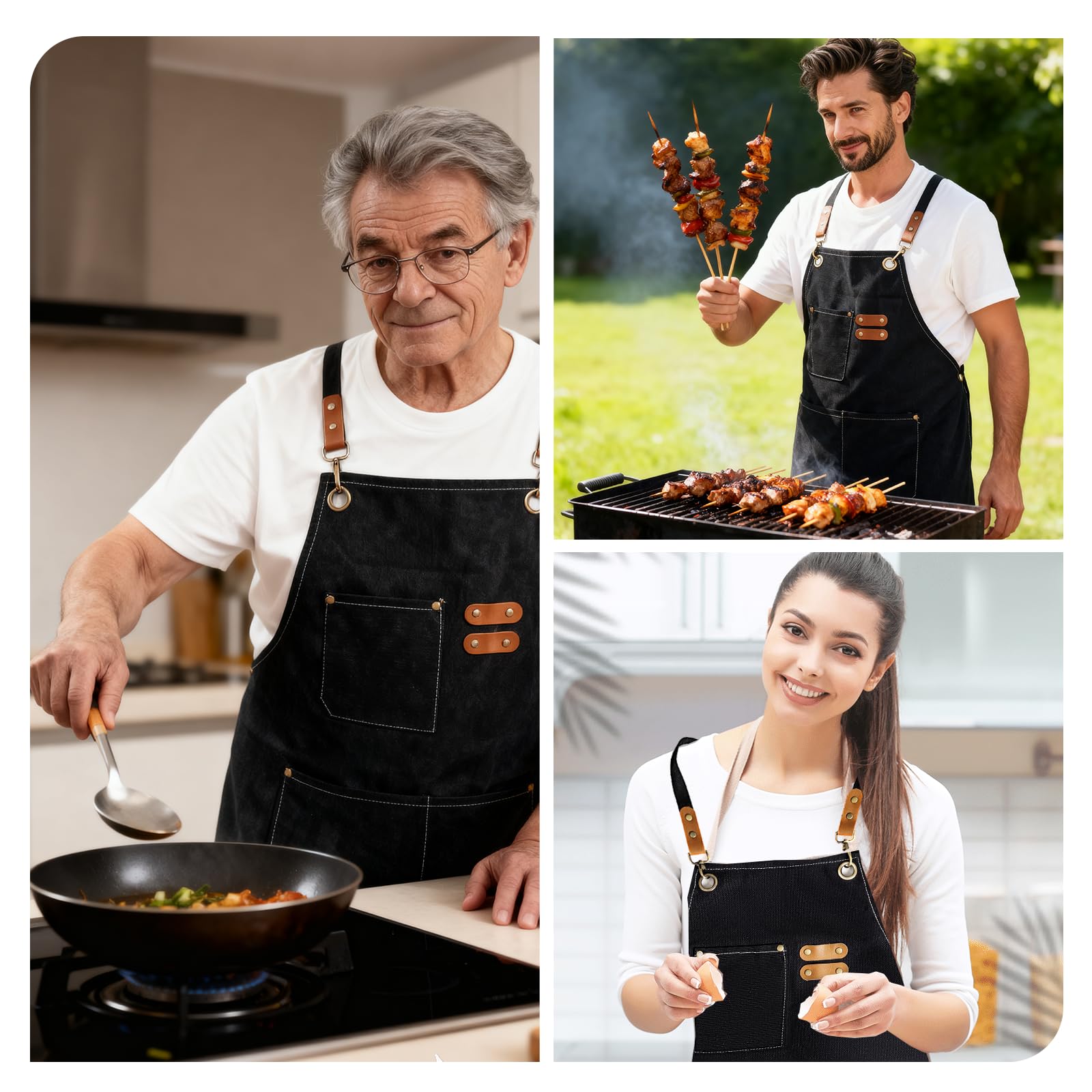 YELEGAI Aprons For Women Men With Large Pockets, Waterproof Cotton Chef Aprons For Cooking Server