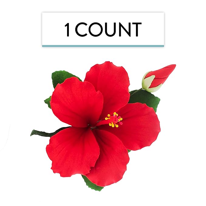 Global Sugar Art Hibiscus Sugar Cake Flowers Spray, Red Hawaiian Cake Flower Large, 1 Count by Chef Alan Tetreault