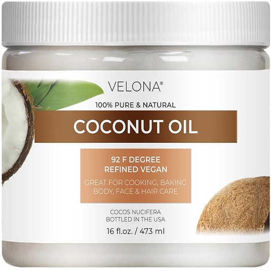 velona Coconut Oil 92 Degree 16 fl oz | 100% Pure and Natural Carrier Oil | in jar | Refined, Cold