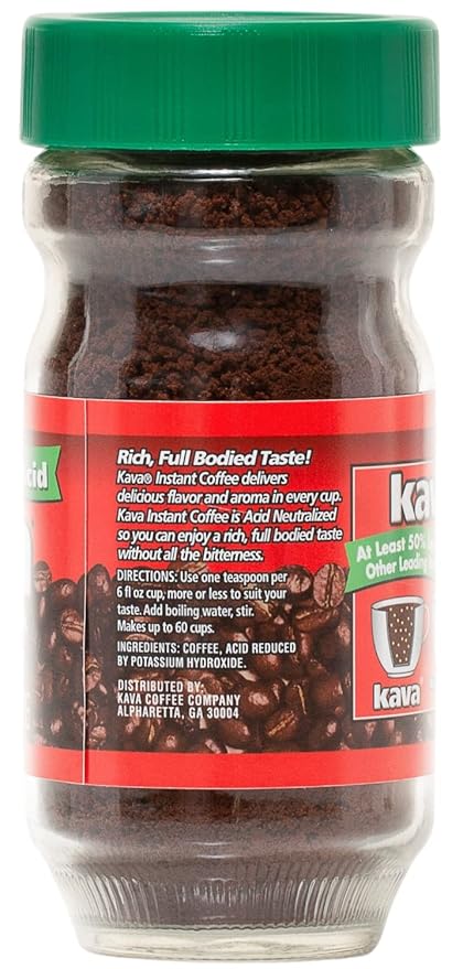 Kava Decaf Acid Reduced Instant Coffee, 4 Ounce Jar (Pack of 1)