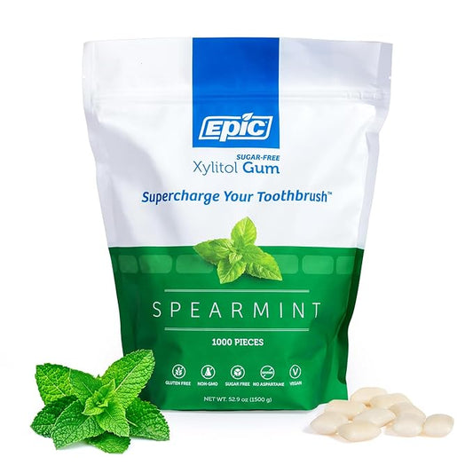Epic 100% Xylitol Spearmint Chewing Gum - Sugar Free, Aspartame Free Dental Gum - Supports Oral Health & Fresh Breath - 1000 Pieces