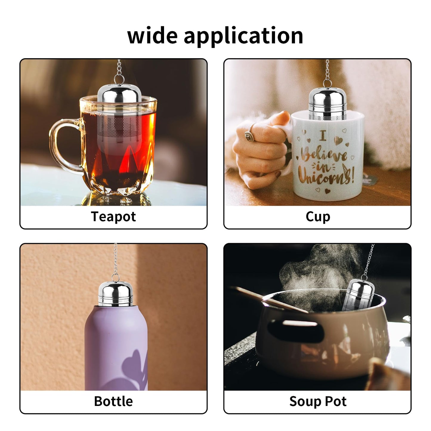 Fri4Free 2PCS Fine Mesh Stainless Steel Tea Infusers with Chain Hook & Lid
