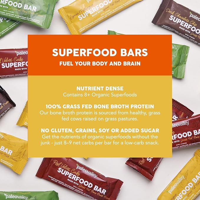 Paleovalley Superfood Bars ??Lemon Meringue??10 Pack ??9g Protein per Bar ??Gluten-Free, Grain-Free, Paleo, Non-GMO ??On-the-Go Snack