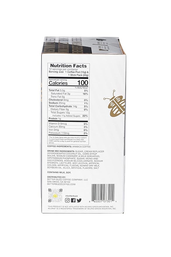 Better Buzz Best Drink Ever Vanilla Latte Single Serve Kit 24ct.,12 Medium Roast Coffee Pods (Buzz Life) & 12 (Vanilla Buzz) Coffee Creamer Powder Stick Packs, K-Cup Compatible